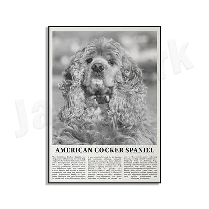 DecorBites™ Black & White Dog Breeds Poster: Greyhound, Cocker Spaniel, Akita, Malamute, Cattle Dog