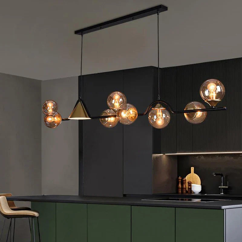 ثريا LED فاخرة من DecorBites™ باللون الأسود الذهبي من الزجاج