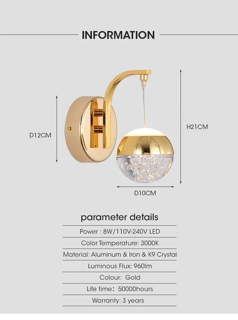 Gold Crystal Bubble Wall Sconce