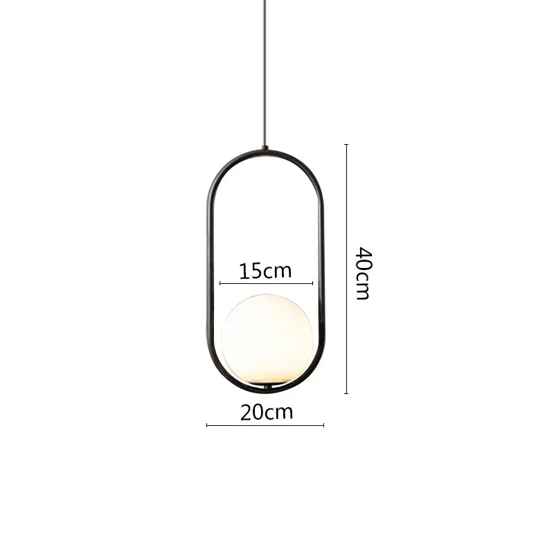 ديكوربايتس™ مصابيح معلقة على شكل حلقة معدنية سوداء مع كرة زجاجية وإضاءة LED