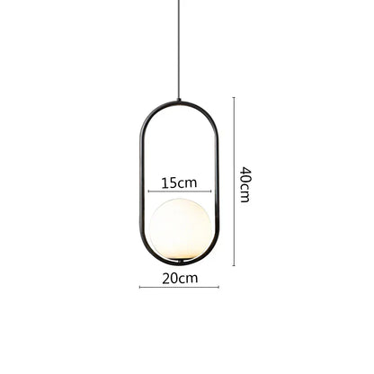 ديكوربايتس™ مصابيح معلقة على شكل حلقة معدنية سوداء مع كرة زجاجية وإضاءة LED