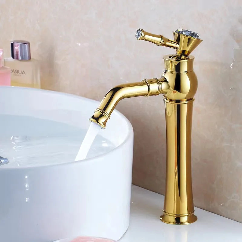 DecorBites™ Gold Brass Bathroom Faucet Single Handle Deck Mounted Basin Mixer Tap