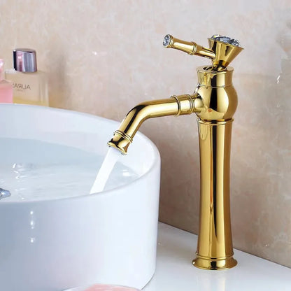 DecorBites™ Gold Brass Bathroom Faucet Single Handle Deck Mounted Basin Mixer Tap