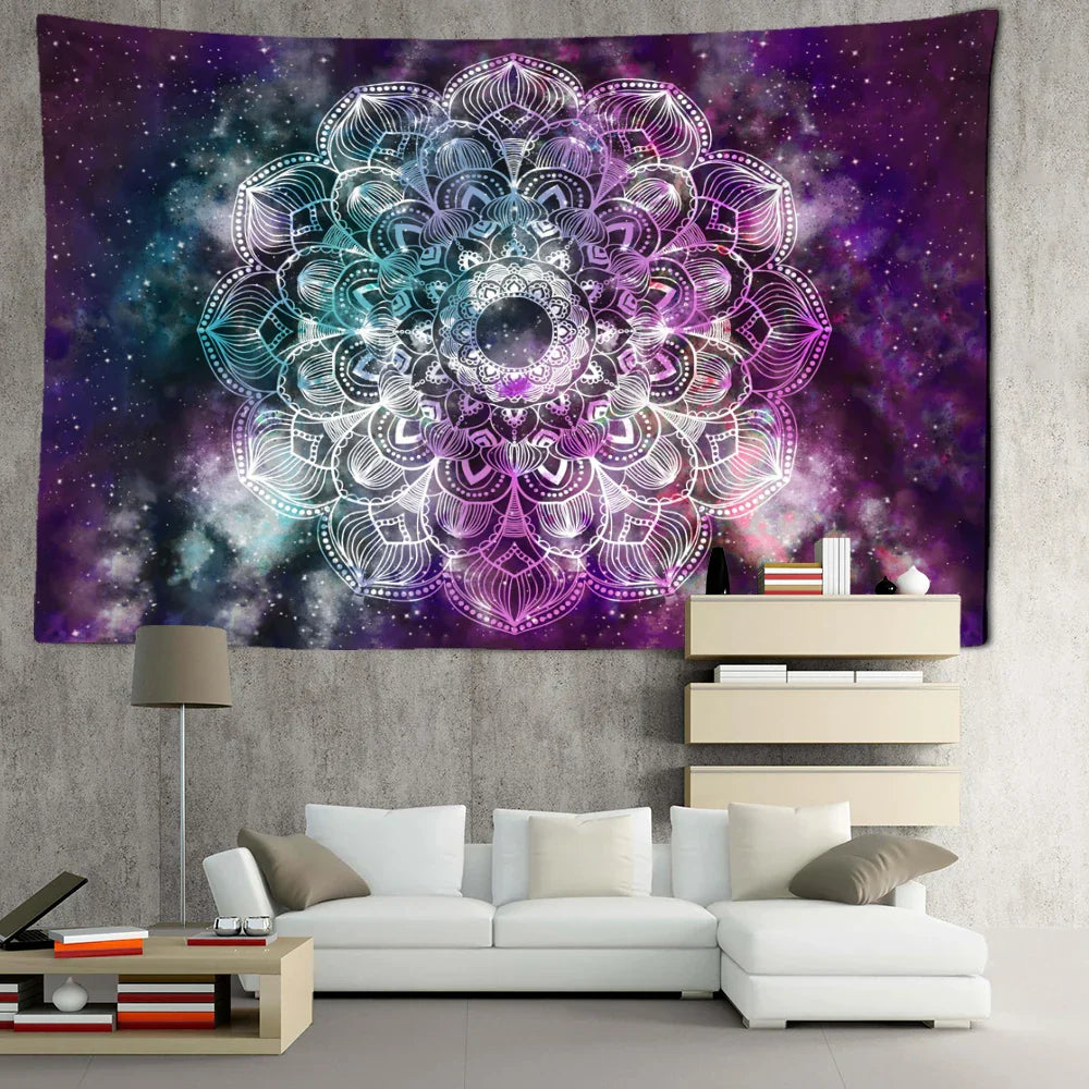 Decobites Purple Starry Sky Mandala Tapestry Wall Hanging - Bohemian Tropical Aesthetics