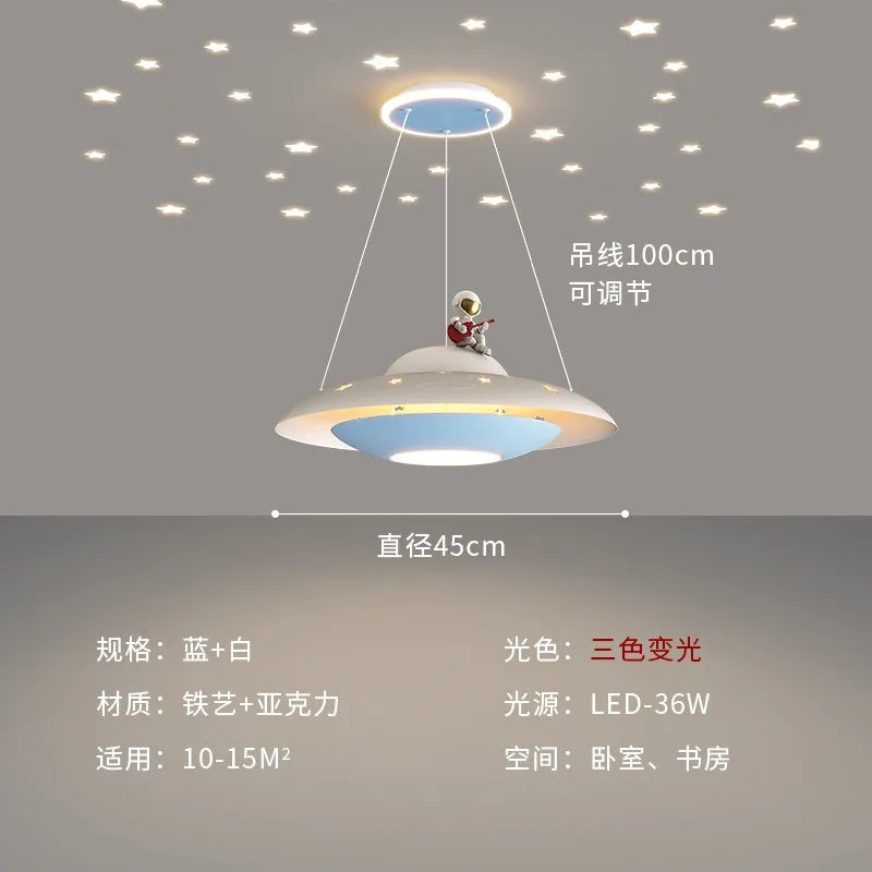 DecorBites™ Cartoon Astronaut Chandelier UFO Ceiling Lamp for Kids Girl Boy Bedroom