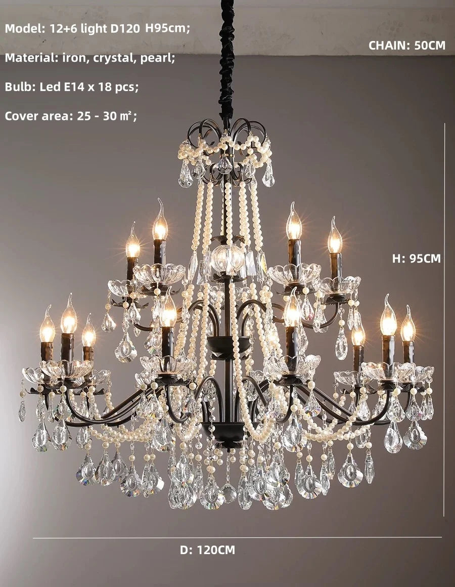 DecorBites™ Black Crystal Chandelier Foyer Pendant Lights for Art Decor Luminarias