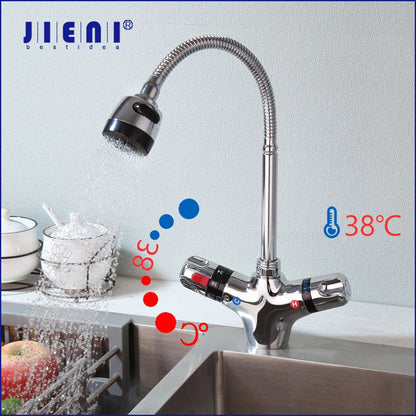 DecorBites™ Brass Kitchen Sink Faucet w/ Swivel Spout & Thermostatic Control