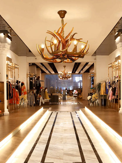 ثريا ديكوربايتس™ بتصميم قرن الغزال لغرفة المعيشة - مصباح معلق على شكل قرن غزال بستة أذرع