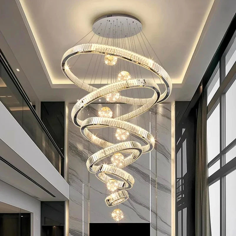 Modern Crystal Ring Staircase Chandelier Pendant Light