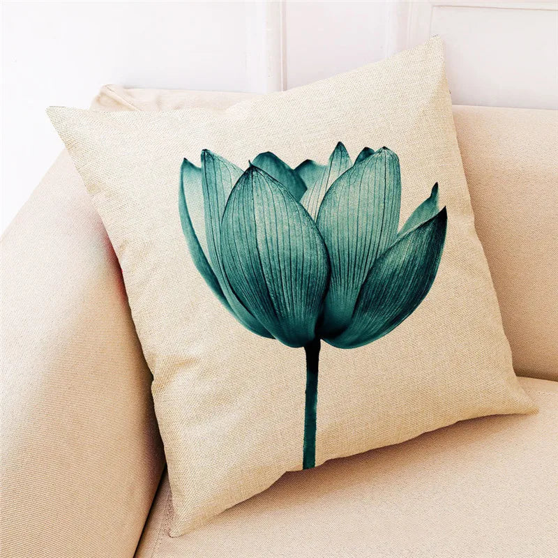 غطاء وسادة من الكتان بنقشة أوراق الجنكة من DecorBites™ للديكور المنزلي العصري وغرفة المعيشة