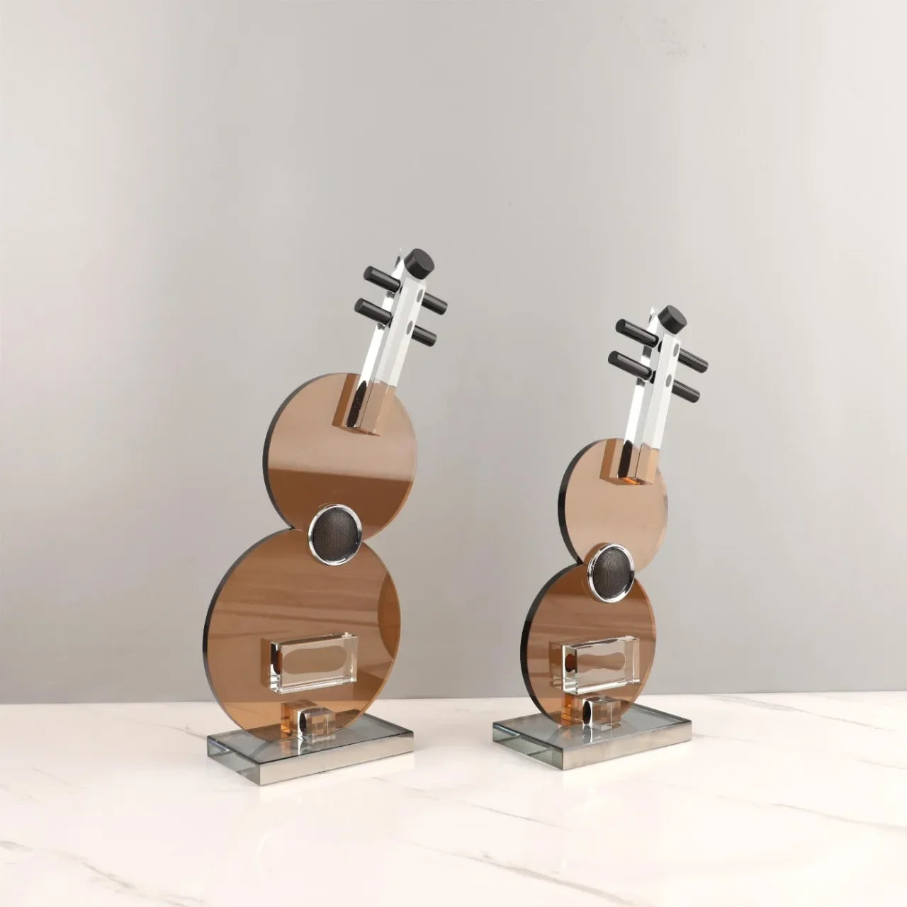 DecorBites™ Crystal Guitar Sculpture Brown Glass Figurine for Home Decor