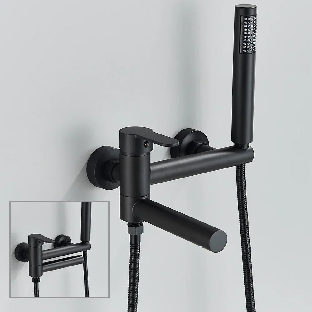 Grifo para ducha y bañera tipo cascada DecorBites™ de montaje en pared, color negro