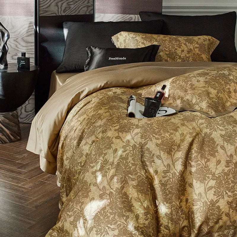 طقم أغطية سرير قطني DecorBites™ مقاس كينج كوين مطبوع بالكامل مع غطاء ملاءة وغطاء وسادة وبياضات