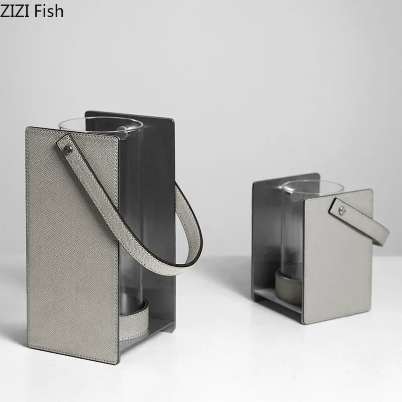 DecorBites™ Leather Glass Vase Plant Pot Artificial Flowers Floral Room Decor