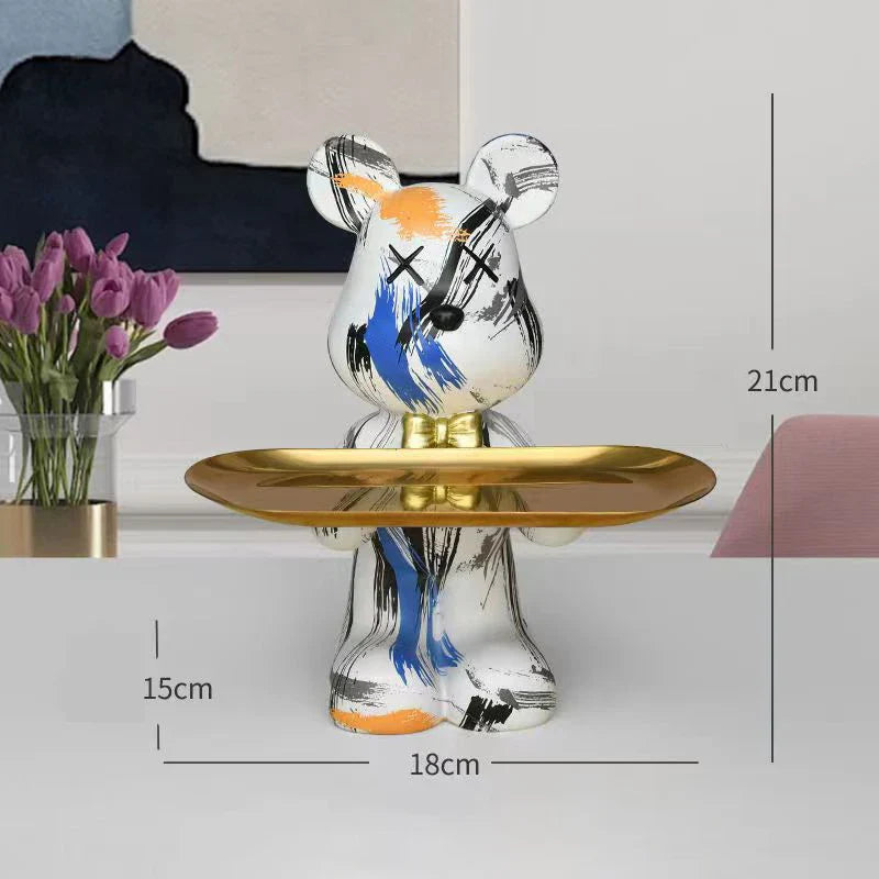 DecorBites™ Graffiti Bear Figurine: Modern Home Decor Statue for Keys Storage Shelf