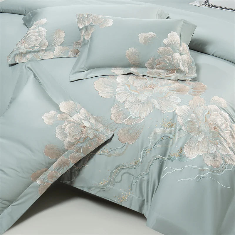 Decobites Luxury Flowers Embroidery Egyptian Cotton Bedding Set with 1400TC Quality