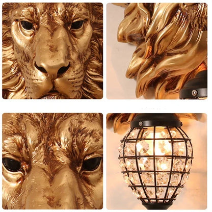 DecorBites™ Lion Head Resin Wall Lamp: European Style Living Room Light for Home Décor