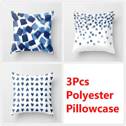 مجموعة أغطية وسائد DecorBites™‎ بنقشة زهور الحبر الأزرق - طقم ثلاثي من أغطية الوسائد للأريكة على الطراز الشمالي لتزيين المنزل