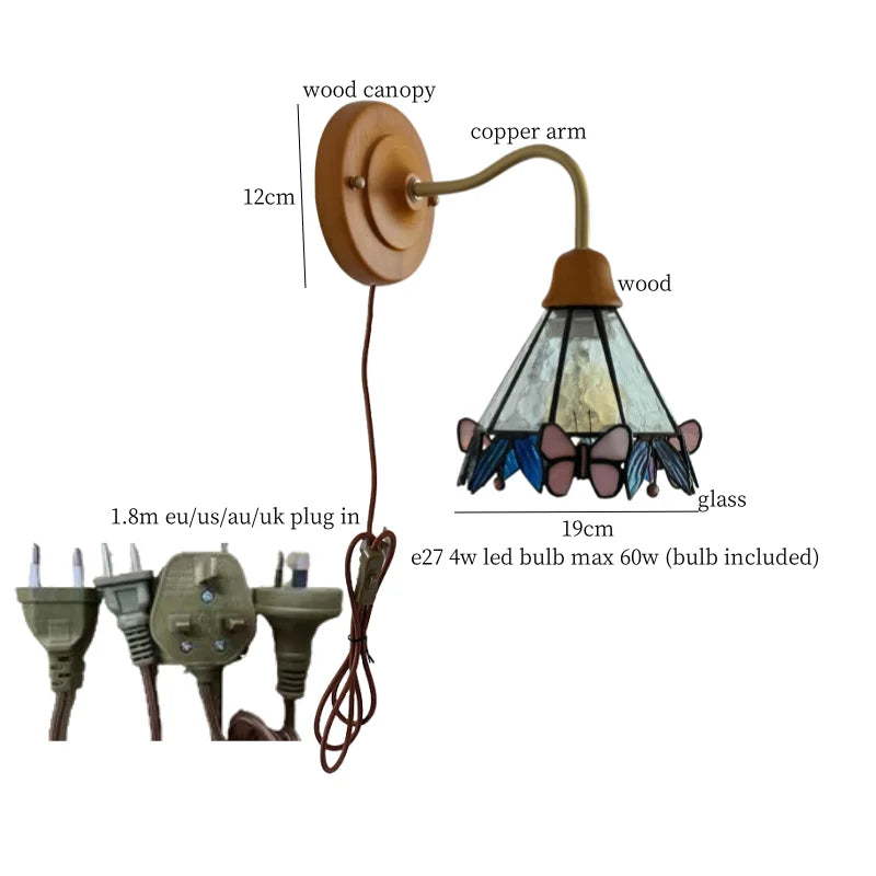 DecorBites™ Butterfly Glass LED Wall Light with Copper Arm for Home Decor.