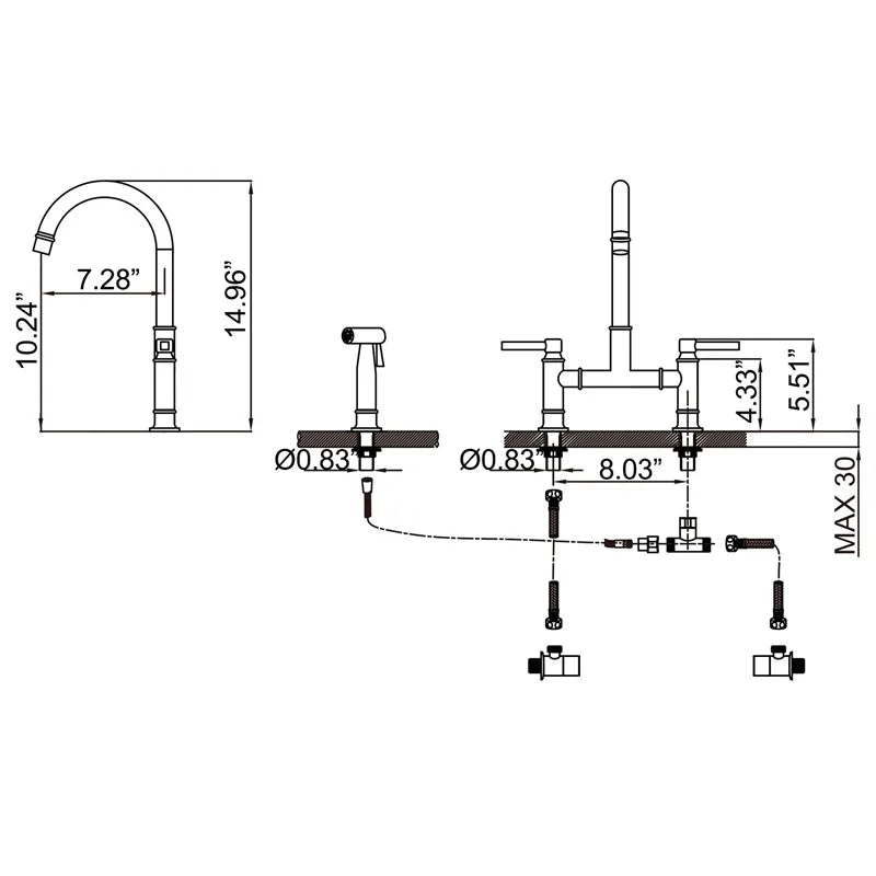 DecorBites™ Brushed Gold Kitchen Faucet with Hand Shower Head Pot Filler Tap & Black Sink Spout