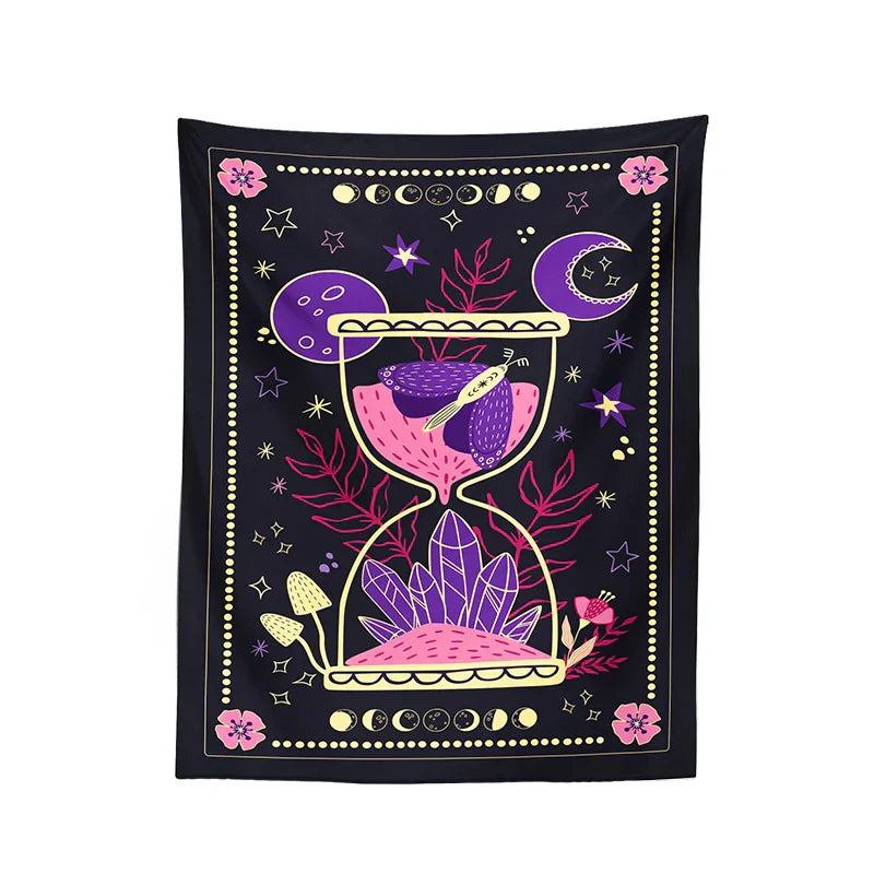 Decobites Tarot Mushroom Tapestry: Witch Hand Snake Moon Phase Botanical Moon Phase Mystery