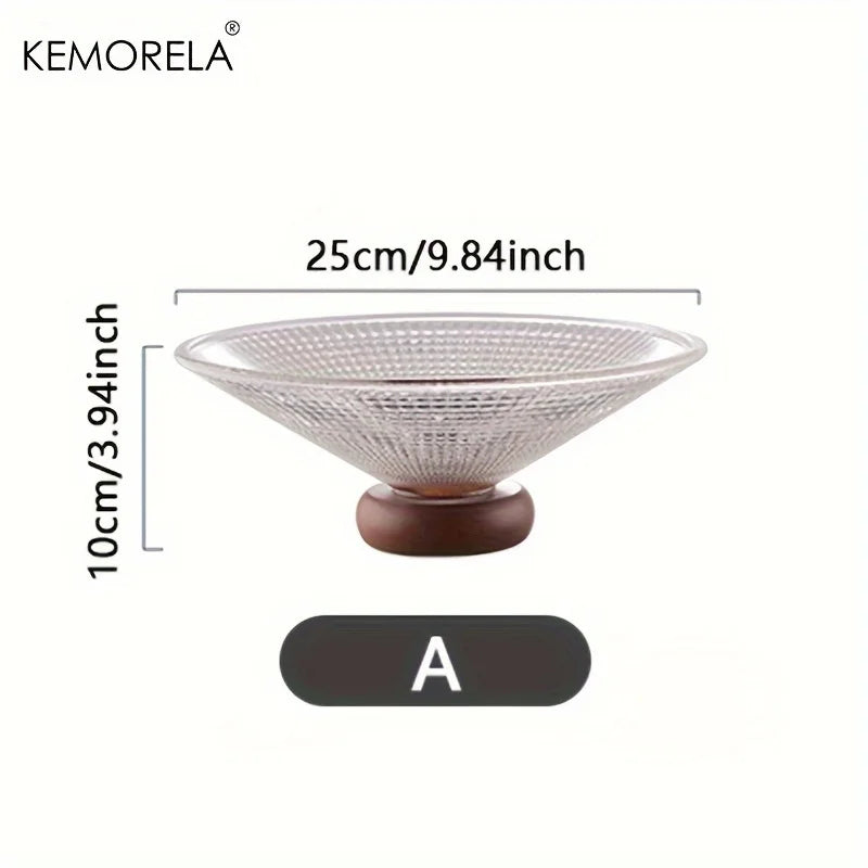Plato de cristal creativo DecorBites™ para fruta con base de madera | Decoración elegante para el hogar, ideal para la mesa de centro del salón