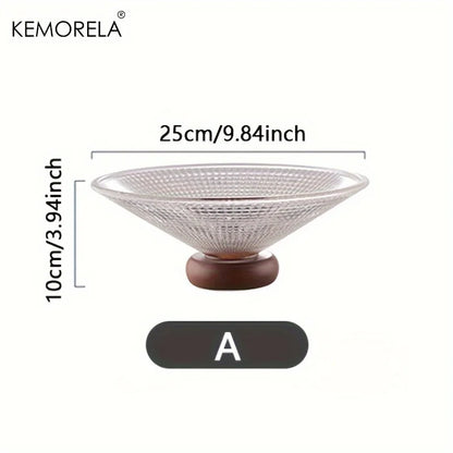 Plato de cristal creativo DecorBites™ para fruta con base de madera | Decoración elegante para el hogar, ideal para la mesa de centro del salón