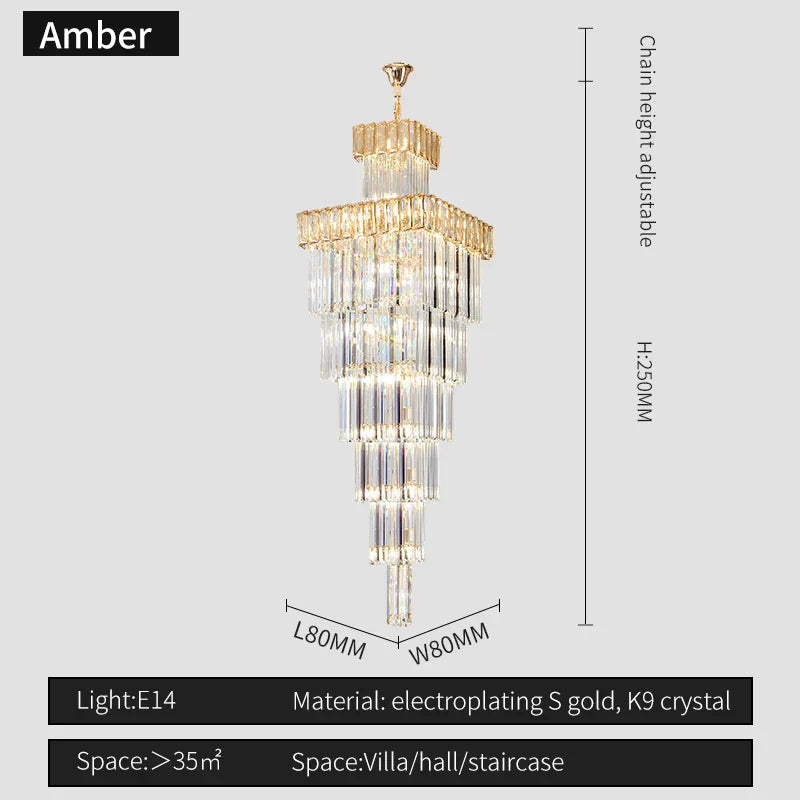 DecorBites™ Crystal Chandelier: Duplex Villa Spiral Staircase Pendant Light