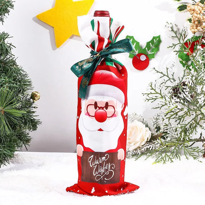 Christmas Santa Knitted Wine Bottle Case Elk Snowman Red Wine Champagne Bottle Cloth 2024 Merry Christmas Decor Happy New Year