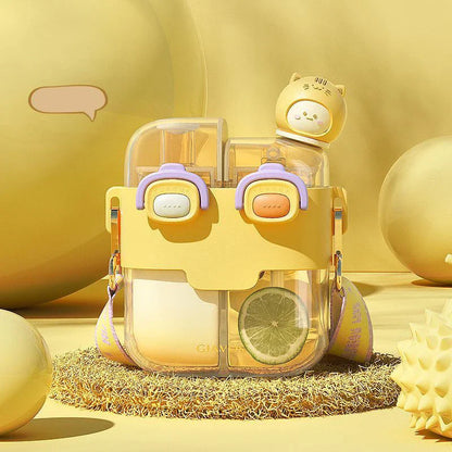 DecorBites™ Double-Bin Sippy Cup | Kids Cartoon Water Bottle with Adjustable Strap