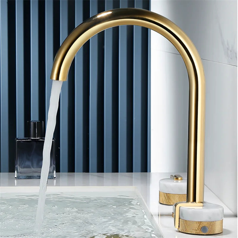 DecorBites™ Gold Brass and Marble Widespread Bathroom Faucet 8' Basin Mixer