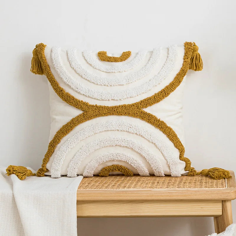 DecorBites™ Boho Loop Tufted Tassel Pillow Cover - Ethnic Embroidered Decorative Cushion