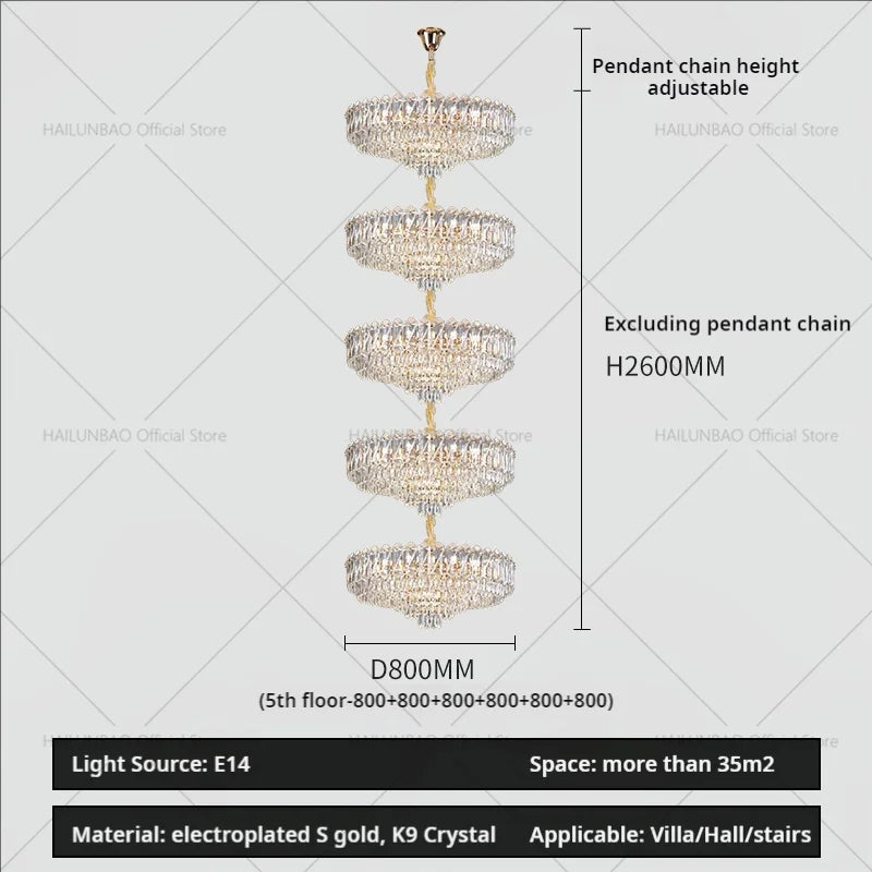 DecorBites™ Crystal Duplex Chandelier: New Light Luxury Post-Modern Hall Lighting for High Living Room