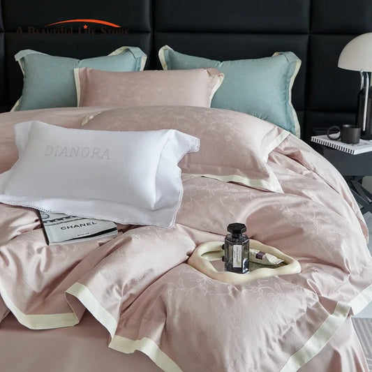 DecorBites™ 1000TC Egyptian Cotton Jacquard Duvet Cover Set: Luxury Satin Silky Bedding Collection