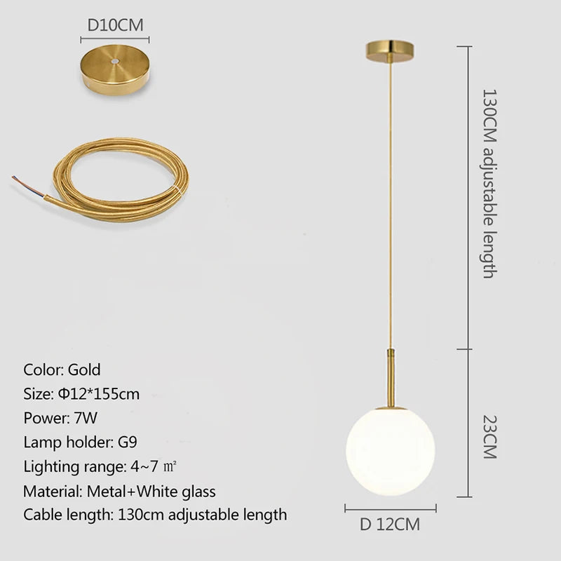Copper Glass Pendant Light Multiple Voltages