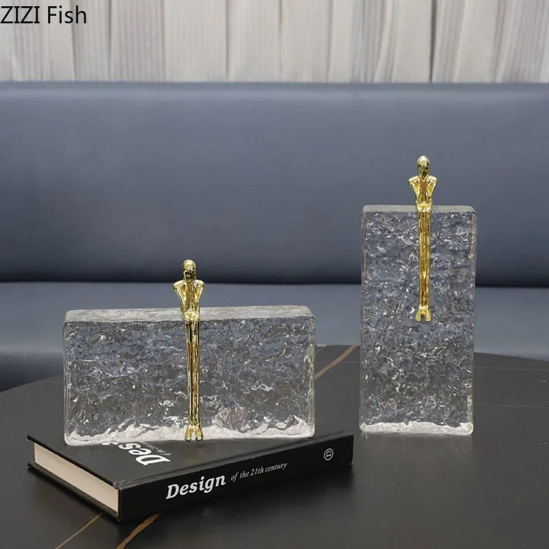 DecorBites™ Golden Thinker Ice Crystal Sculpture: Abstract Figure on Crystal Base