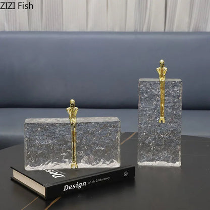 DecorBites™ Golden Thinker Ice Crystal Sculpture: Abstract Figure on Crystal Base