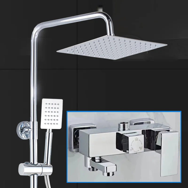 DecorBites™ Bathroom Rainfall Shower Faucet Set with Hand Sprayer - Wall Mounted Chrome Copper