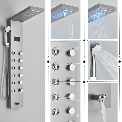 DecorBites™ LED Rainfall Shower Panel System with Temperature Screen & Massage SPA