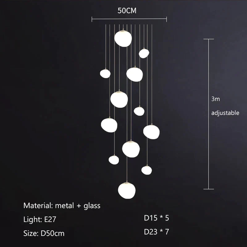 DecorBites™ Gregg Glass Suspension Light - White LED Cobblestone Pendant for Villa Staircase & Shop