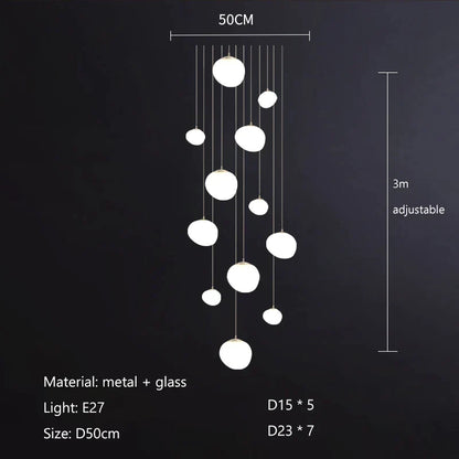 DecorBites™ Gregg Glass Suspension Light - White LED Cobblestone Pendant for Villa Staircase & Shop