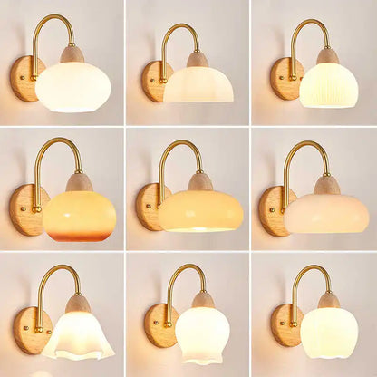 DecorBites™ LED Glass Iron Wood Wall Light Fixture Modern Nordic Bedside Lamp