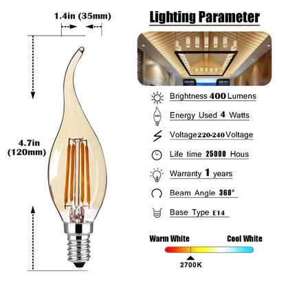 DecorBites™ Dimmable LED Filament Bulb 4W E14 220V 2200K Candle Light