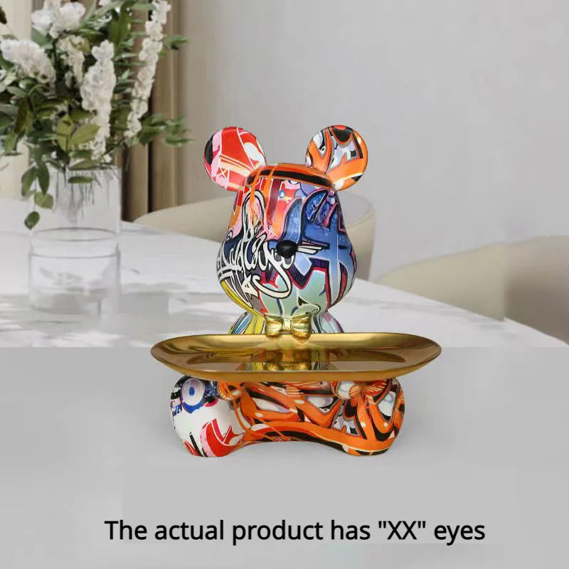 DecorBites™ Graffiti Bear Figurine | Modern Home Decor Statue | Keys Storage Shelf Sculpture