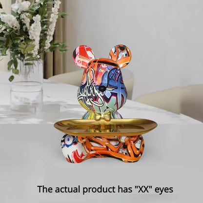 DecorBites™ Graffiti Bear Figurine | Modern Home Decor Statue | Keys Storage Shelf Sculpture