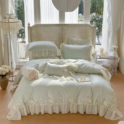 Luxury Lace Ruffle Wedding Bedding Set by Decobites