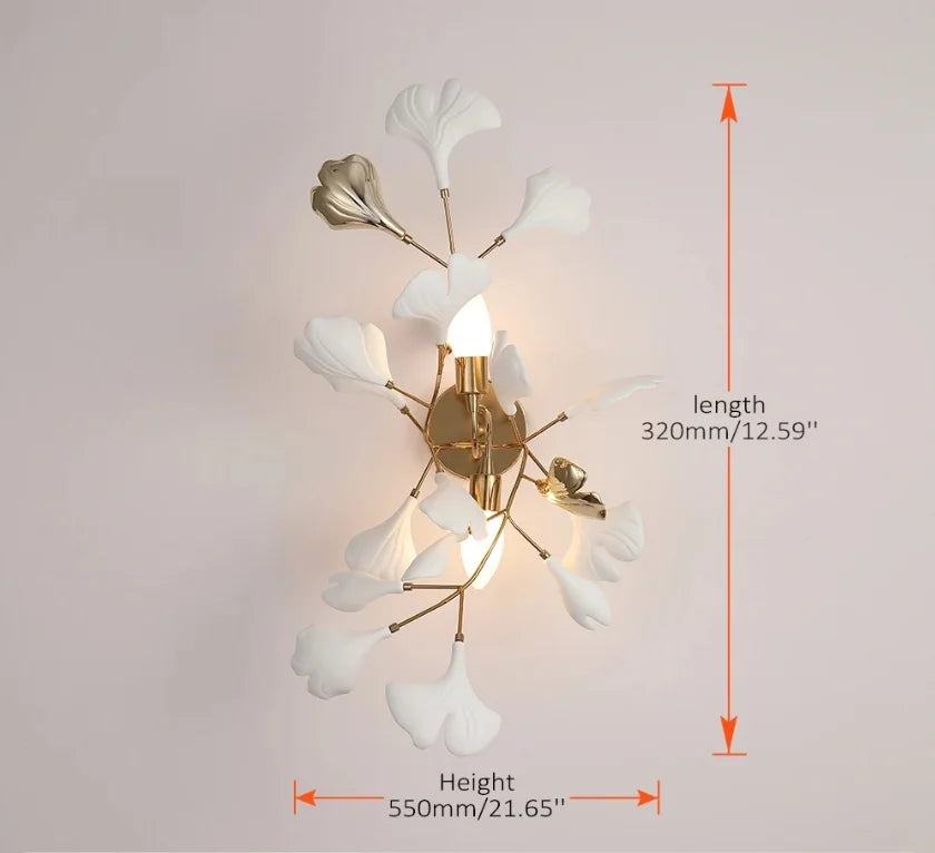 Lámpara de Araña de Ramas Doradas Decorbites™ con Hojas de Porcelana Luces Colgantes