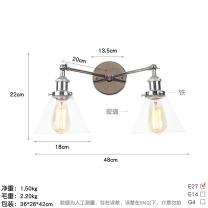 ديكوربايتس™ مصابيح حائط LED ثنائية الرأس مصنوعة من الحديد والزجاج لإضاءة درج غرفة النوم