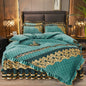 Decobites Black Gold Luxury Crystal Velvet Bedding Set with Quilted Embroidery & Ruffles