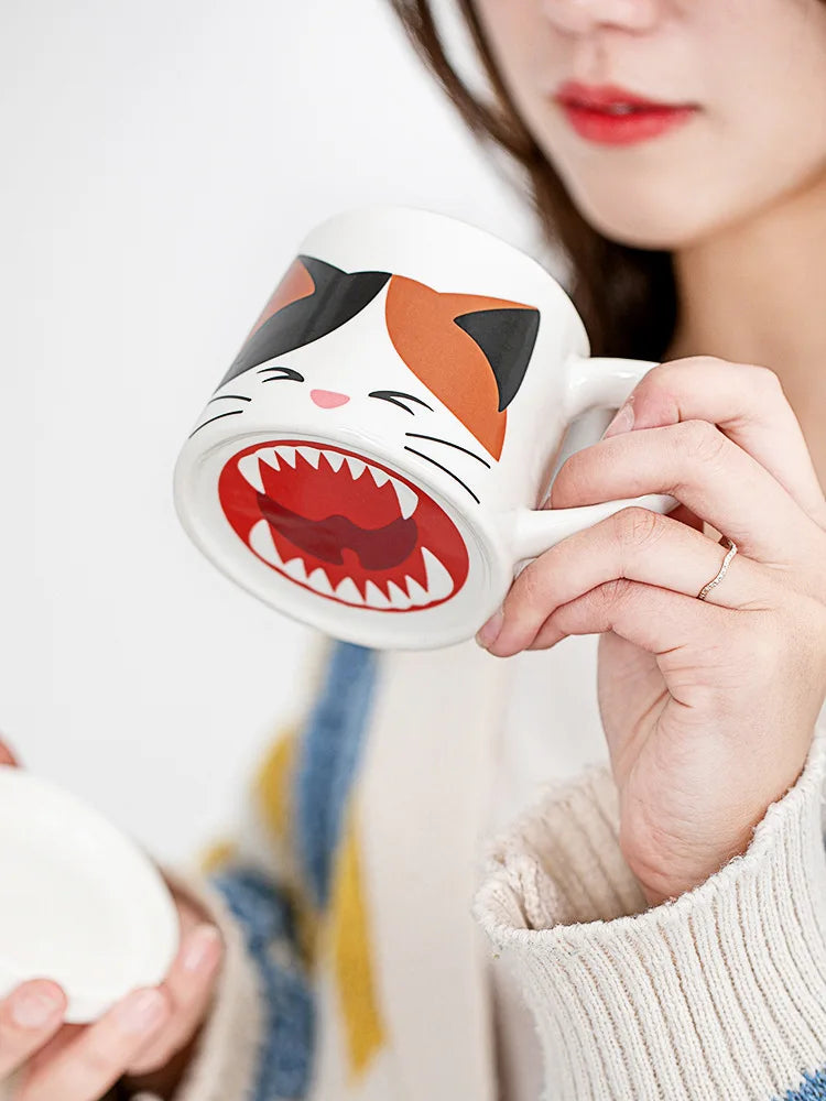 Cute Cat Ceramic Mug Cup Home Travel Cartoon couple Cup coffee mug tea cups Personality Novelty coffe cup with spoon lid